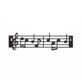 balvi Key Hanger Music Colour Black in the Shape of a Score in Treble Clef Screws