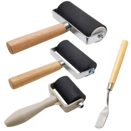 4 Pack Rubber Roller - Brayer Rollers with 3 Size for Crafting Brayer Rollers for Printmaking Brayer Tool Paint Brush Ink Applicator Art Craft Oil Painting Tool 1.4 in,2.4 in,4 in + 1 Scraper HRJZF