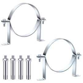 2 PCS 6 Inch B Vent Adjustable Wall Strap Round Gas Vent Pipe Strap Pellet Vent Wall Strap Galvanized Rigid Split Ring Hanger Pipe Chimney Adjustable Wall Strap Pipe Bracket Clamp Silver