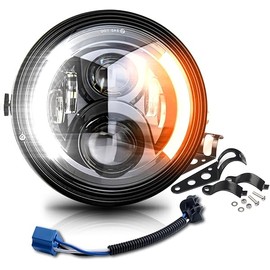 7 inch LED Round Motorcycle Headlight DOT Approved with Housing Bucket Turning Signals DRL Mount Bracket Projector Hi/Low Beam 7" Headlight for H-arley Davidson dyna Honda Suzuki Yamaha