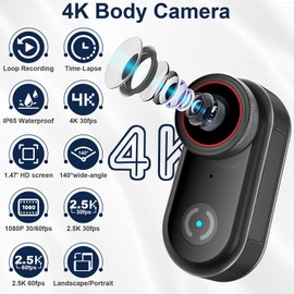Mini Body Camera with 32GB Card, 4K Wearable Action Camera with 1.47” HD Screen, 140° Wide Angle, Magnetic Necklace & Mounts, APP Sharing, Loop Recording, POV Cam for Work, Sports, Pets & Daily Life