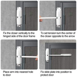 HoneSecur Safety Spring Door Closers, Adjustable Closing Door Hinge, Automatic Stopper Fire Rated, to Convert Hinged Doors to Self Closing Doors - White