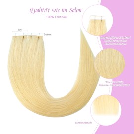 LieblichWelle Tape-In Real Hair Extensions, Bleached Blonde, 60 cm, 20 Pieces, 50 g/Pack, Salon Class Quality, Easy and Comfortable to Wear for Young Women (Bleached Blonde, 60 cm)