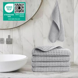 POLYTE Microfiber Lint Free Washcloth Face Towel, 13 x 13 in, 4 Pack (Waffle Weave)