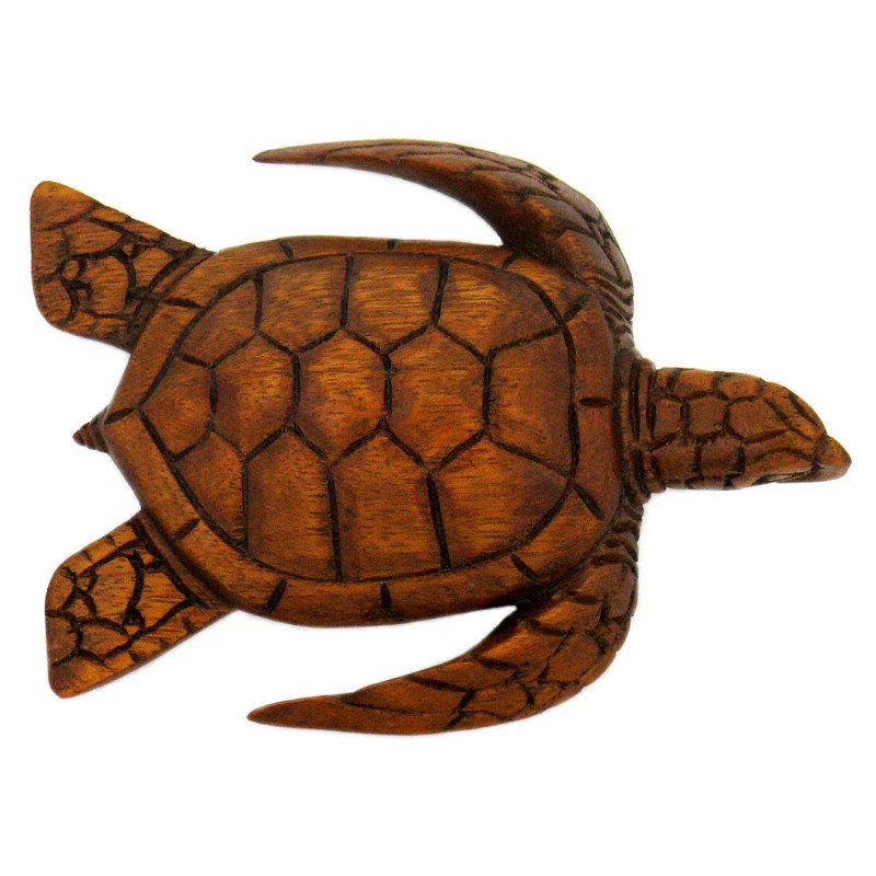 6" Long Hand Carved Acacia Wood Hawaiian Honu Sea Turtle