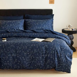 Wake In Cloud - Constellation Duvet Cover Set, Space Witchy Star Celestial Galaxy Astrology for Teen Kids Boys Girls, Soft Lightweight Bedding, 3-Piece, Navy Blue, Queen Size