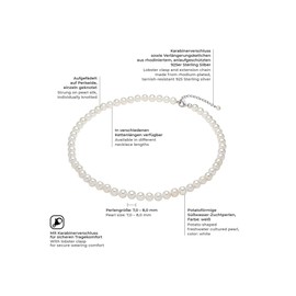 Valero Pearls Women "s Collier Necklace 925 Sterling Silver Rhodium-Plated with Freshwater-Cultured Pearl White 50 cm - 609210142