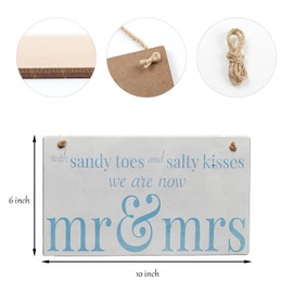 CAKIROTS With Sandy Toes Salty Kisses Mr & Mrs-Wood Sign Beach Wedding Married Sign 10x6 inch Wedding Gift Flower Girl Decor