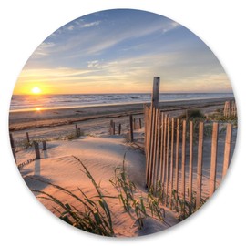 Muralo Round Sticker Beach Sea Sunset Dunes Plants Sky Landscape 3D Sticker Wall Sticker Living Room Bedroom Office Width 100 cm x Height 100 cm