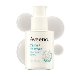 Aveeno Calm + Restore Triple Oat Suero Facial Hidratante para pieles sensibles, suave y ligero que suaviza instantáneamente la piel, no comedogénico, hipoalergénico y sin fragancia, 1 onza líquida