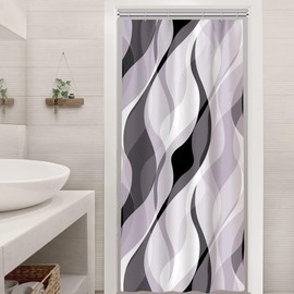 Uiiooazy Shower Curtain Lavender Shower Curtain Abstract Geometric Pattern Lines Stripes Shower Curtain Bath Anti Mould Waterproof Polyester Fabric Washable Bathroom Curtain with 6 Hooks 90 x 180 cm