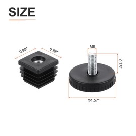 DTGN 25x25mm(LxW) Adjustable Leveling Feet - 4Set - Good for Furniture - Square Insert Kit Furniture Glides - Black
