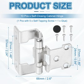 PATIKIL Self-Closing Cabinet Hinges Semi-Overlay 1/2 Inch, 10 Pcs Semi Concealed Flush Face Mount Cabinet Hinge with Screws for Kitchen Bathroom Furniture Cabinet Door, Silver Tone