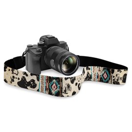 Goncariar Western Cowhide Camera Strap for Photographers Adjustable Camera Shoulder Sling Strap Aztec Cow Camera Neck Strap with Quick Release Shoulder Strap Tribal Camera Straps