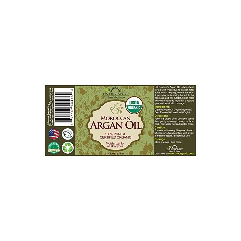 US Organic Aceite de Argán Marroquí, 115 ml