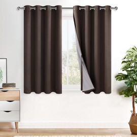 XWZO 100% Blackout Window Curtains - Thermal Insulated & Completely Room Darkening Black Liner Window Treatment with Tiebacks for Bedroom/Living Room, Brown, W52 x L54, Set of 2 Panels