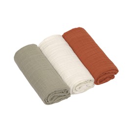 LÄSSIG Baby Swaddling Blanket Burp Blanket Muslin Cloth Set of 3 Cotton 60 x 60 cm Swaddle & Burp Blanket M Olive / Milky / Rust