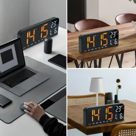 Reloj Digital Royemai Rectangular Negro con Termómetro y Alarma para Pared                                                                            
