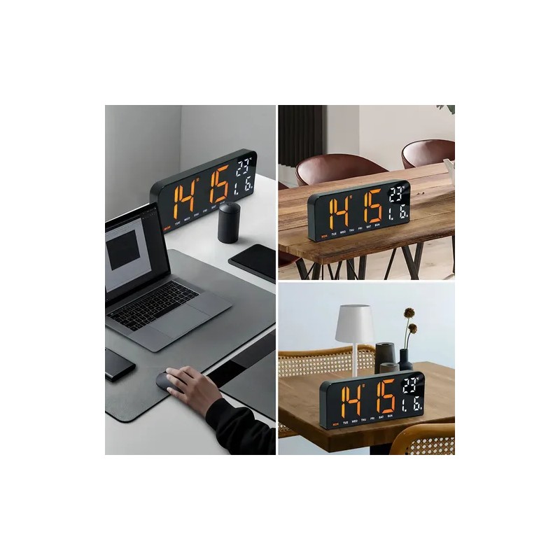 Reloj Digital Royemai Rectangular Negro con Termómetro y Alarma para