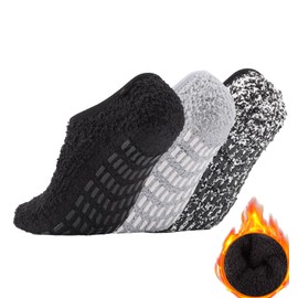 Bevigorio Slipper Socks for Women with Grippers Non Slip Socks Womens Fuzzy Socks with Grips Hospital Grippy Socks Grip Socks thick3pair blackgreymix