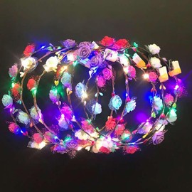 10 Pack LED Flower Crown, Light Up Flower Headband for Women, Hair Accessories, Floral Crowns Parties Favors Dress Up Wedding