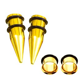 HEKEUOR 11mm 7/16“ Steel Ear Stretching Kit 2 Steel Tapers 2 Steel Tunnels Size Between 00g(10mm) and 1/2" (12mm), Stainless Steel, no gemstone