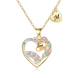 Cosol Silver Unicorn Gifts for Women 14K Gold Plated CZ Initial M Unicorn Necklace Rainbow Unicorn Heart Pendant Necklaces Birthday Gifts for Daughter