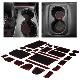 CupHolderHero Compatible with 2014-2024 Jeep Grand Cherokee Accessories - Custom Interior Non-Slip Anti Dust Cup Holder Inserts, Center Console Liner Mats, Door Pocket Liners 25-pc Set (Red Trim)