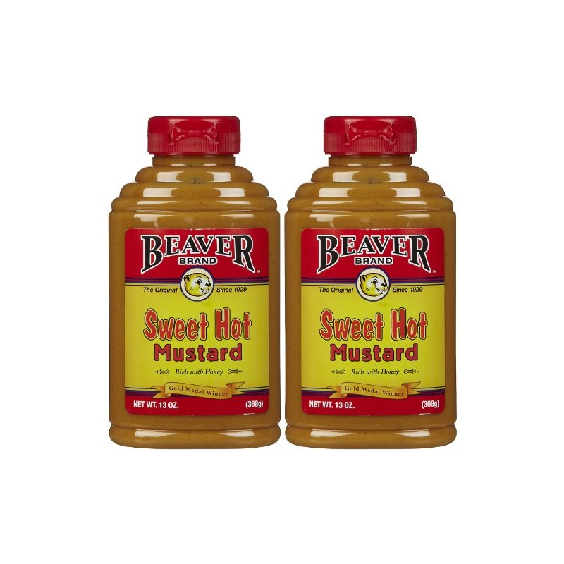 Beaver Brand Sweet Hot Mustard, 13 oz Squeezable Bottles, 2