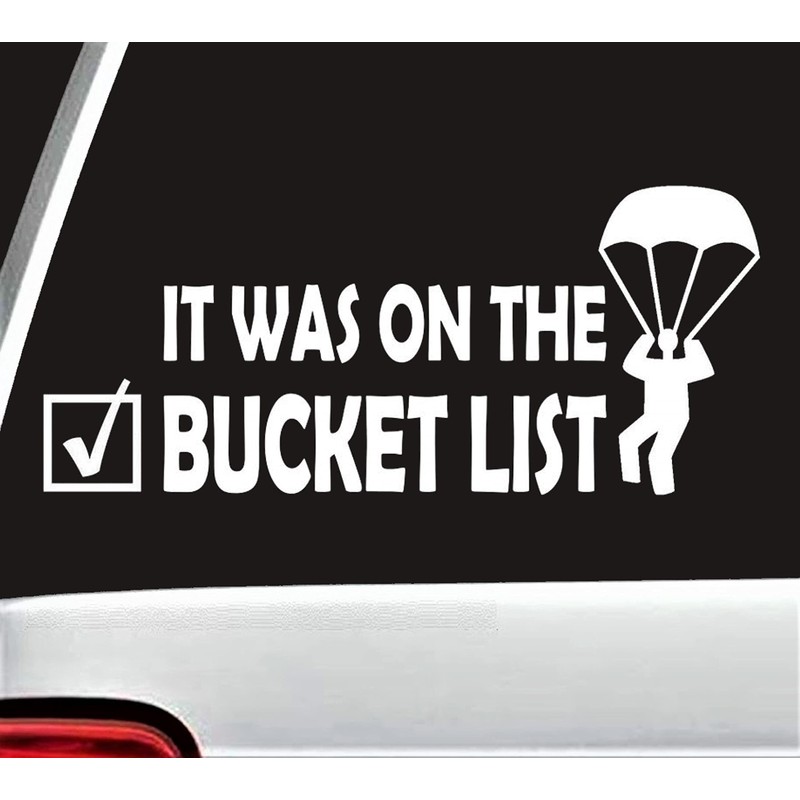 Skydiving Bucket List Parachute Decal Sticker for Car Window 8.0