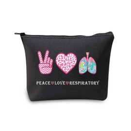 JXGZSO Respiratory Care Week Cosmetic Bag Respiratory Therapist Gift Peace Love Respiratory Makeup Zipper Bag Colorful Lungs Pouch (Peace Love Respiratory Black)