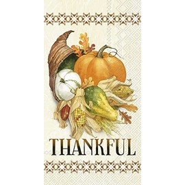 IHR Ideal Home Range Dinner Napkins Disposable 3-Ply Paper Hand Towels, 8.5" x 4.5", Thankful Cornucopia, 16-Count