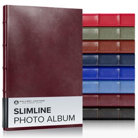 Gallery Leather Slimline Photo Album for 4x6 Pictures with Slip-In Pockets and Writing Space Holds 120 Photos Premium Bonded Leather 3-Ring Binder, Made in USA, Acadia Burgundy - 11.75" x 8"