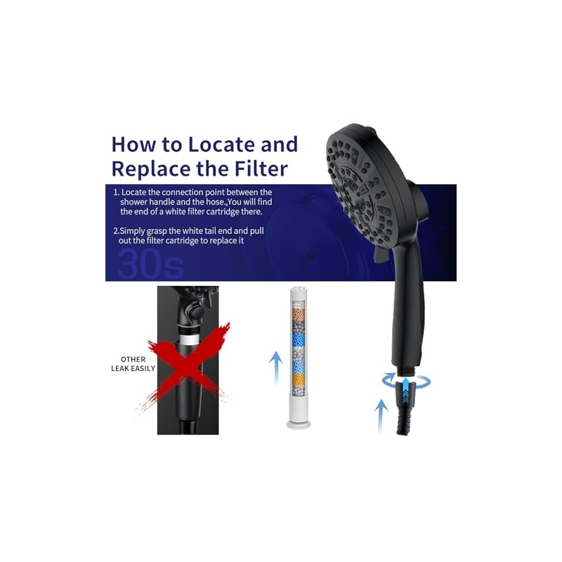 Filtered Shower Head with Handheld - 9 Spray Modes High