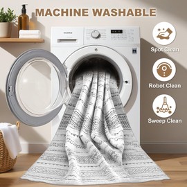 Area Rug Living Room Rugs: 6x9 Large Soft Machine Washable Boho Moroccan Farmhouse Neutral Stain Resistant Indoor Floor Rug Carpet for Bedroom Nursery Dorm Classroom Playroom Dining Room - Grey