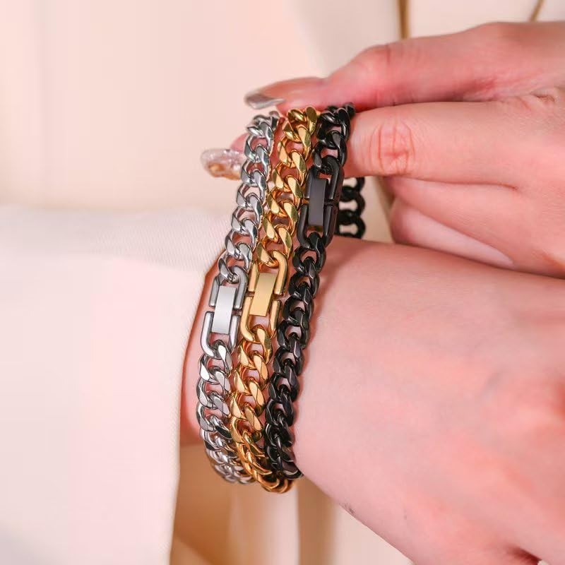 JSNOM Mens Bracelet Cuban Link: Cuban Chain Wrist Bracelets with