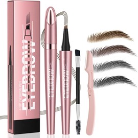 Eyebrow Pencil Eyebrow Pen - Magic Eyebrow Pen 4 Point Brow Pen Eyebrow Eye Makeup Long-Lasting Waterproof & Smudge-proof Natural Eyebrow Hair (Dark Brown)