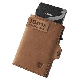 LORZOR® Slim Wallet with Coin Compartment, Men's Genuine Leather, RFID Blocker Wallet, Men's Card Case with Coin Compartment, Men's Wallet for 10 Cards, Smart Wallet, brown, Modern