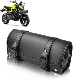 QINERSAW Universal Saddle Bag Motorcycle Tool Bag PU Leather Waterproof Motorcycle Storage Bag Handlebar Bag for Motorcycle Bicycle with 2 Mounting Straps Black Motorcycle Bag