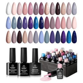 Beetles Kit de esmalte de uñas de gel de 23 piezas con capa superior mate brillante y capa base Colección nocturna para niñas Juego de esmalte de uñas de gel con purpurina gris desnudo blanco UV Soak Off Manicura navideña para mujeres y niñas