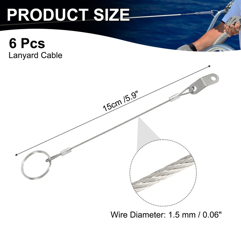 sourcing map Lanyard Cable Safety Tether Wire 6 Inch 316