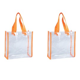 2PCS Clear gift bag,Transparent Reusable Gift Wrap Bags With Handle,PVC Shopping Tote Beach Bag,With Orange Webbing Lace,20 * 20 * 10CM