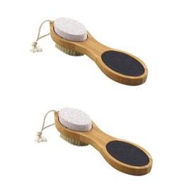 MERRYHAPY 2pcs 4 1 Body Massage Brush Cleaning Scrubber Exfoliating Brush Foot Pumice Brush Scrubbing Stone for Feet Hard Skin Remover Pumice Stone Bath Brush Shower Brush Bamboo