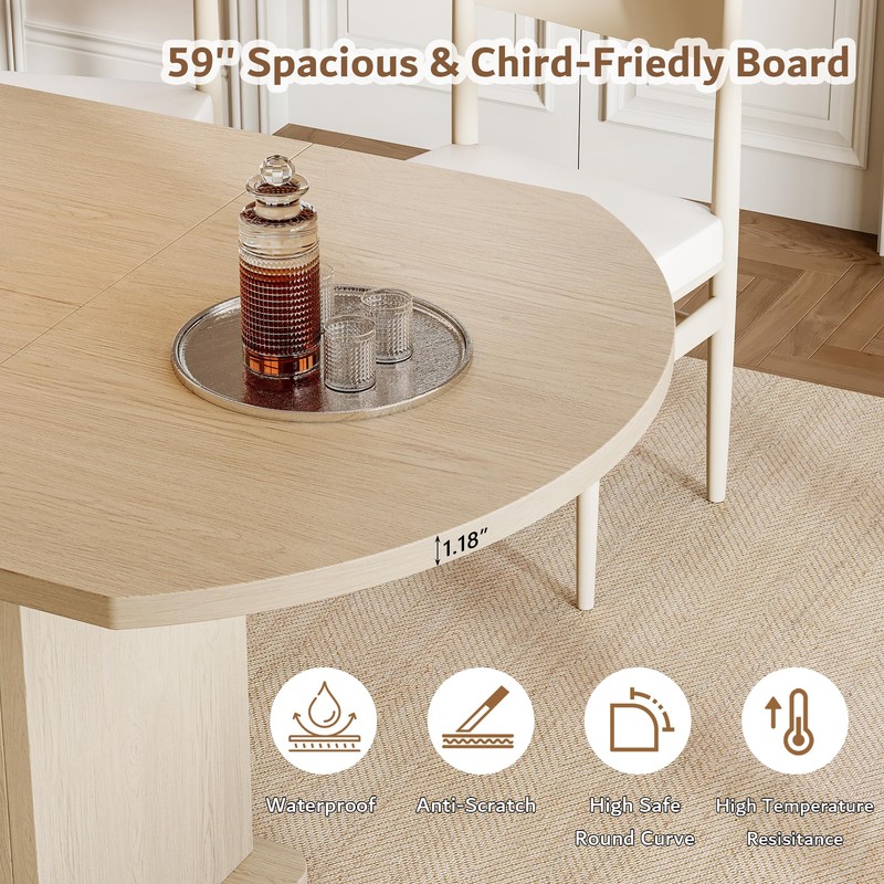 iPormis Round Dining Table for 4-6, 59'' Extendable Dining Room