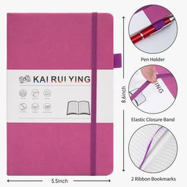 KaiRuiYing Lined Journal Notebook with Pen Holder, 160 Pages, 5.5'' × 8.6'' Medium Size A5-100 GSM Thick Paper, for Writing, Work, Office, Leather Hardcover