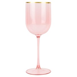 EcoQuality Translucent Plastic Pink Wine Glasses with Gold Rim - 12 oz Wine Cups with Stem, Disposable Shatterproof Wine Goblets, Reusable, Elegant Drink Cup Tumblers Weddings, Party (25 PACK)