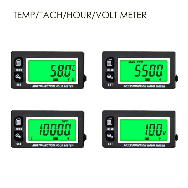 NInE-ROnG Backlight LCD Digital Operating Hour Meter Tachometer Engine Thermometer