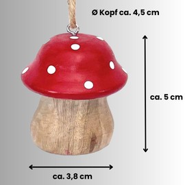 Set of 6 Wooden Mushroom Pendants, Approx. 5 x 4 cm, Decorative Mushroom Toadstools for Hanging
