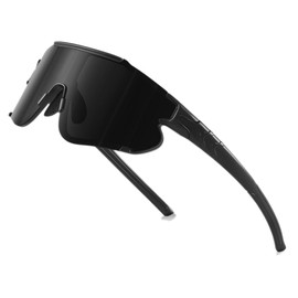 Fanshen Polarized Sports Sunglasses for Men Women, Baseball Softball Sun Glasses for Youth Womens Cycling, Running, Mountain Bike UV400 Protection (Black)