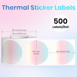 YIKIADA Red Gradient Thermal Labels Vinyl 2 Inch Self-Adhesive Circle Stickers Roll Waterproof Printable Round Decals Name Tag for QR Code DIY Office Address 500 PCS